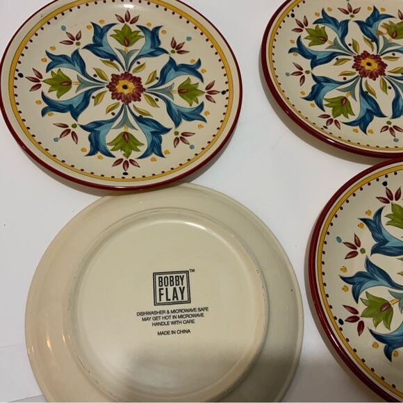 Bobby Flay Sevilla Red Rim 8" Lunch Salad Dessert Plates Set of 4 Retired G13 - Picture 6 of 7